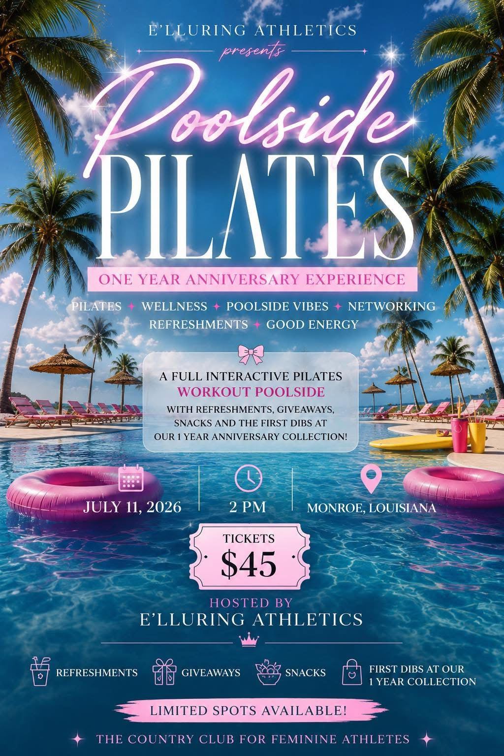 Poolside Pilates: E’lluring Athletics 1-Year Anniversary Experience